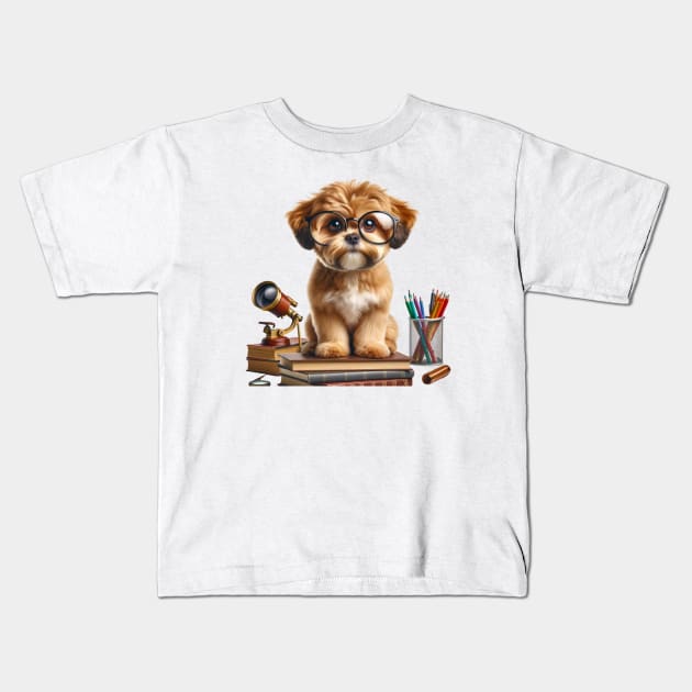 Cute Dog Leaping Into Reading Leap Day 2024 Kids T-Shirt by Lolane